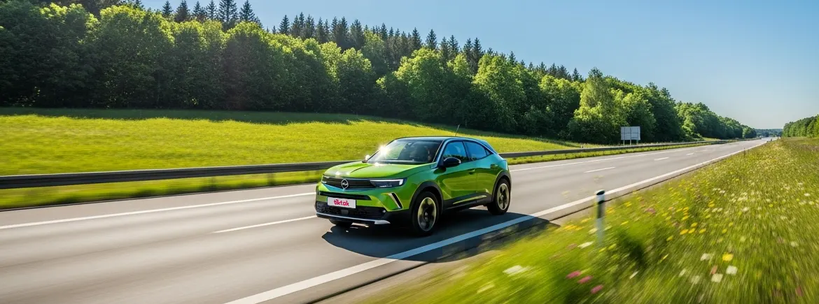 TikTak araç kiralama uygulaması ile km sınırı olmadan uzun yolculuk yapan yeşil Opel SUV