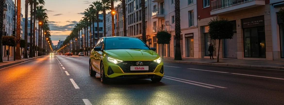 Gece ışıkları altında İzmir sokaklarında seyir halinde olan TikTak aracı; Adnan Menderes Havalimanı araç kiralama hizmeti ile şehir içi ve havalimanı ulaşımında pratik ve konforlu bir çözüm sunuyor.