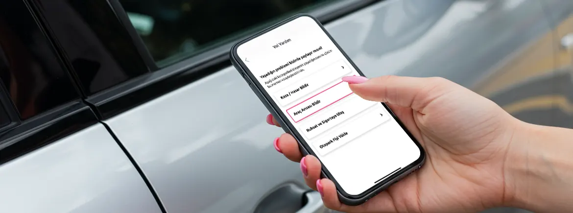 Kiralık araçla kaza durumunda TikTak Yol Yardım ekranından bildirim yapan kullanıcı